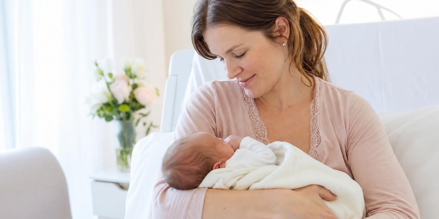 Comment réussir la première tétée sans pression ? Jeune mère accompagnant son nouveau-né pendant la première tétée après la naissance